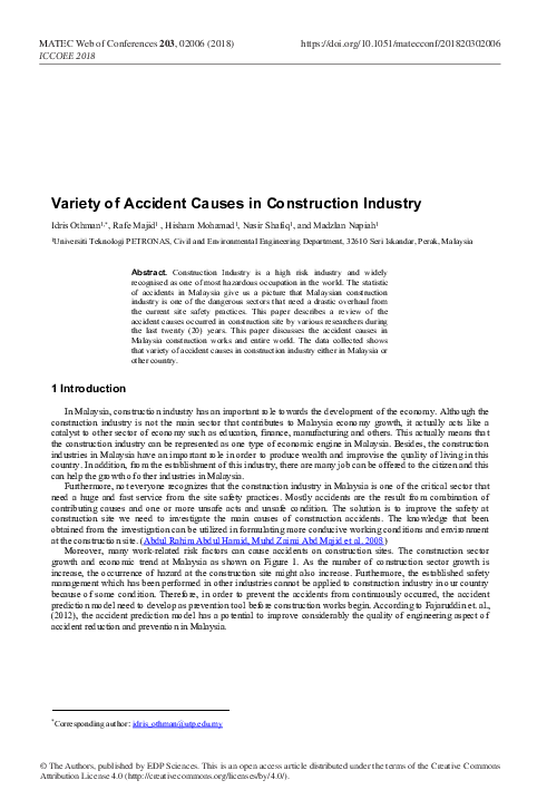 (PDF) Variety of Accident Causes in Construction Industry