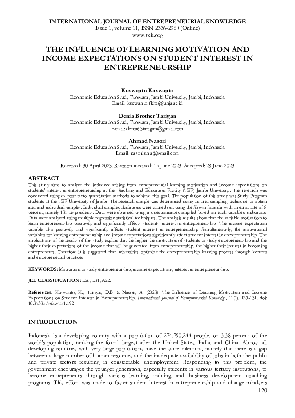 (PDF) The Influence of Learning Motivation and Income Expectations on ...