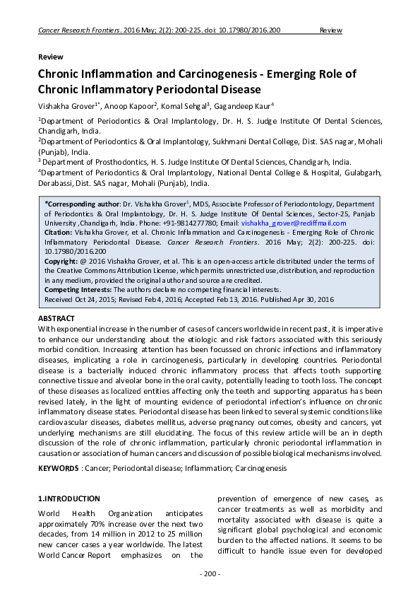 (PDF) Chronic Inflammation and Carcinogenesis – Emerging Role of ...