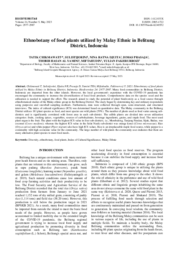 (PDF) Ethnobotany of food plants utilized by Malay Ethnic in Belitung ...