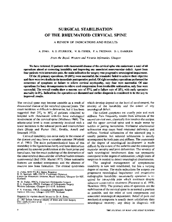 (PDF) Surgical stabilisation of the rheumatoid cervical spine. A review