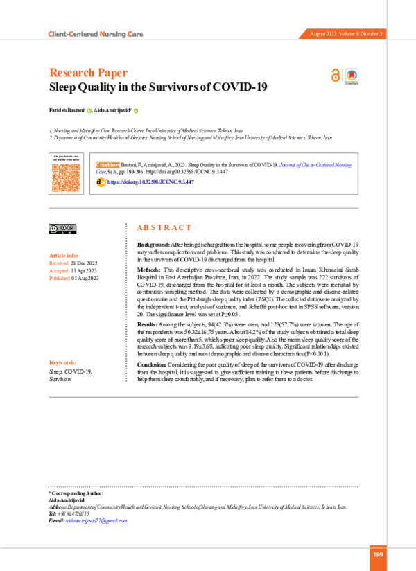 (PDF) Sleep Quality in the Survivors of COVID-19