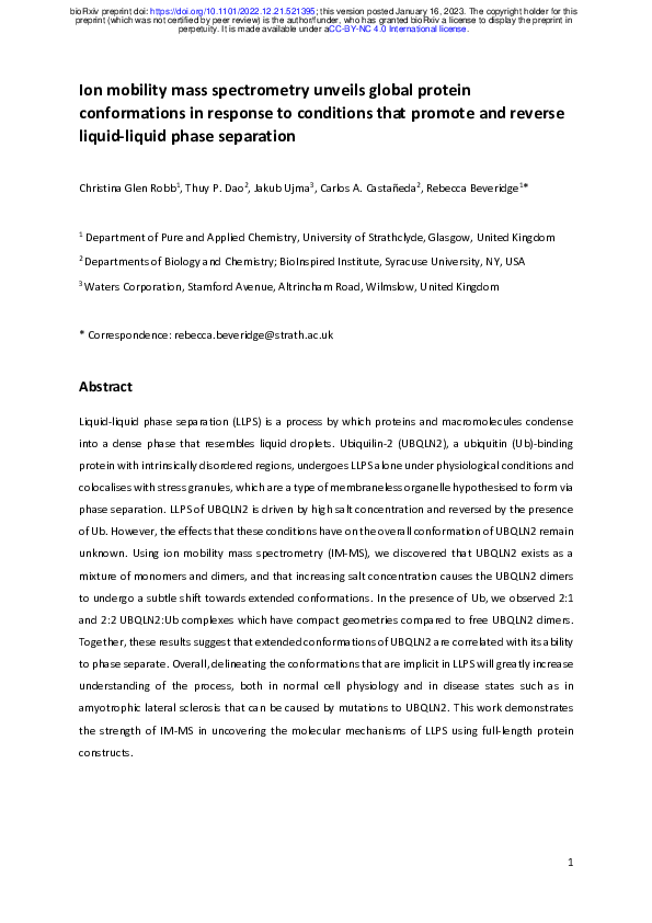 (PDF) Ion mobility mass spectrometry unveils global protein ...