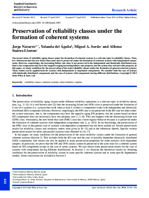 (PDF) Preservation of reliability classes under the formation of ...