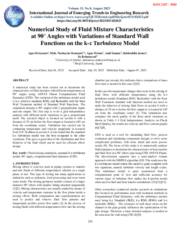 (PDF) Numerical Study of Fluid Mixture Characteristics at 90° Angles ...