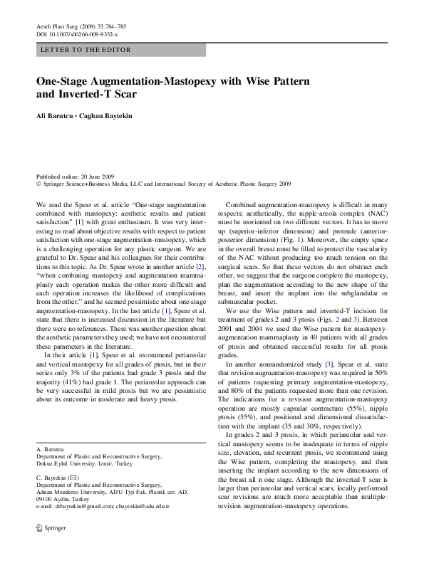 (PDF) One-Stage Augmentation-Mastopexy with Wise Pattern and Inverted-T ...