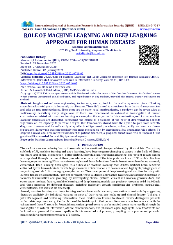 (PDF) ROLE OF MACHINE LEARNING AND DEEP LEARNING APPROACH FOR HUMAN ...