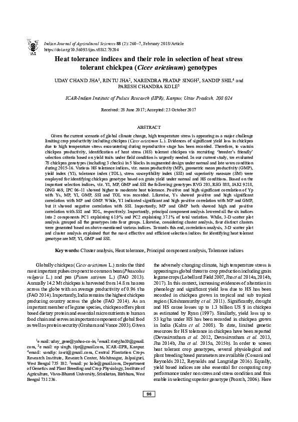 (PDF) Heat tolerance indices and their role in selection of heat stress ...