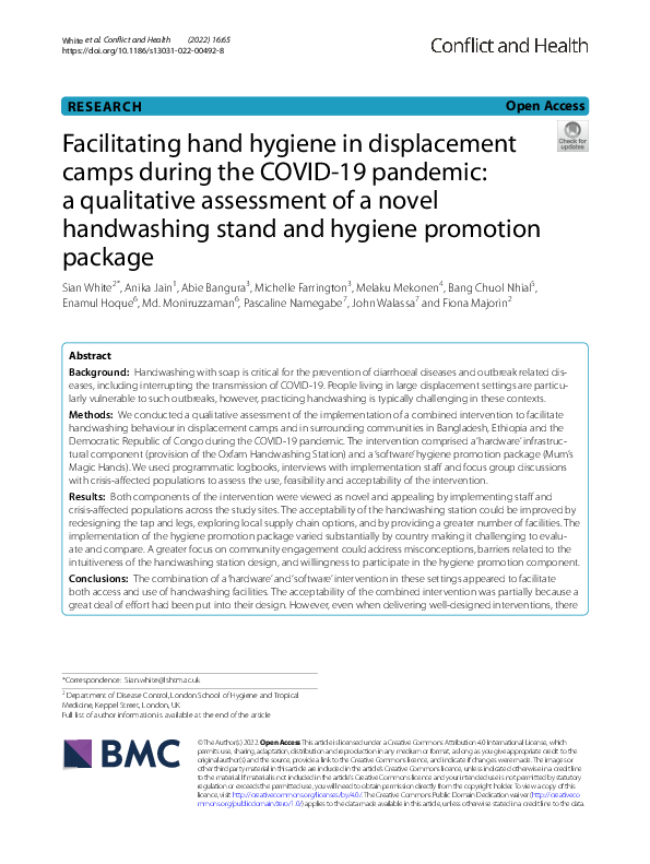 (PDF) Facilitating hand hygiene in displacement camps during the COVID ...