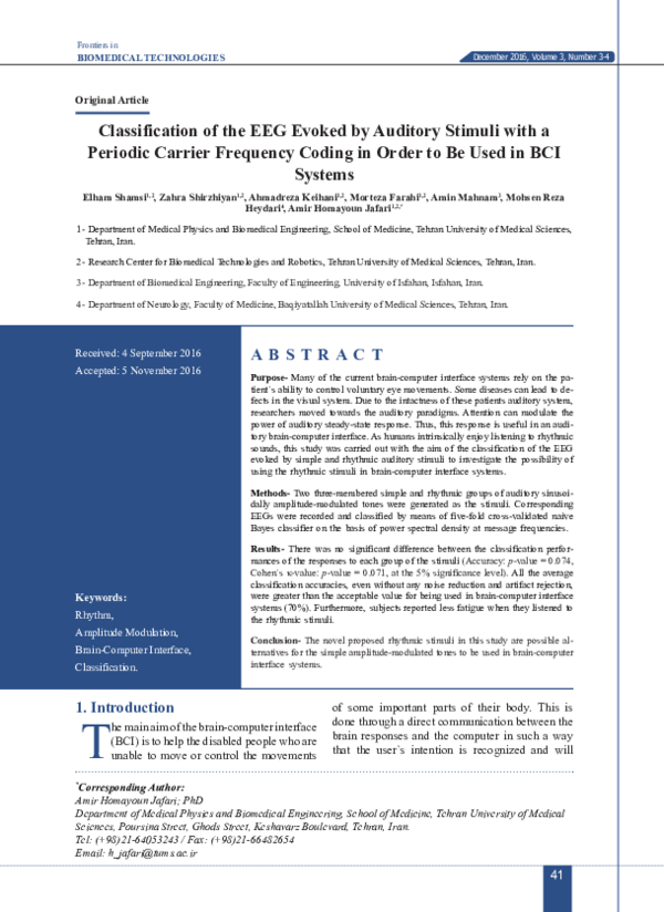 (PDF) Classification of the EEG Evoked by Auditory Stimuli with a ...