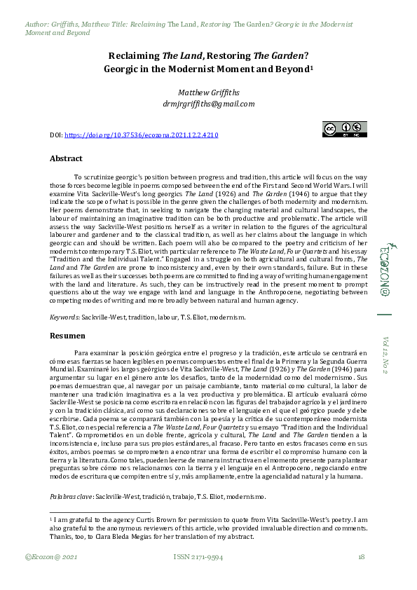 (PDF) Reclaiming 'The Land', Restoring 'The Garden'? Georgian Georgic ...