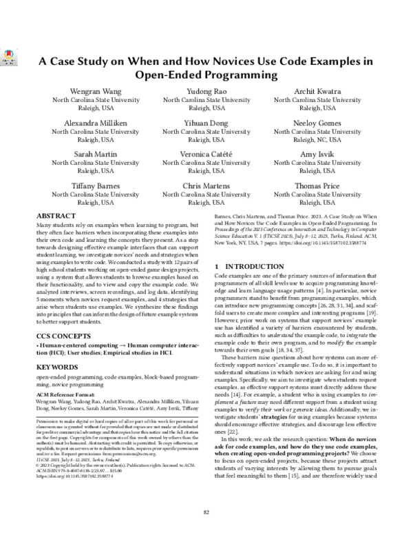 (PDF) A Case Study on When and How Novices Use Code Examples in Open ...