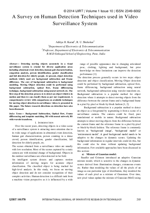 (PDF) A Survey on Human Detection Techniques used in Video Surveillance ...