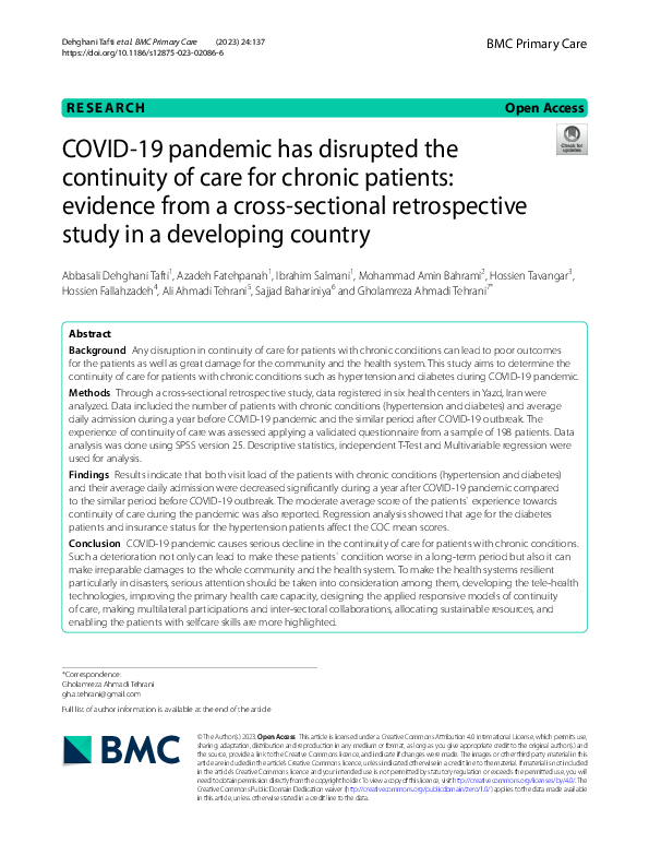 (PDF) COVID-19 pandemic has disrupted the continuity of care for ...