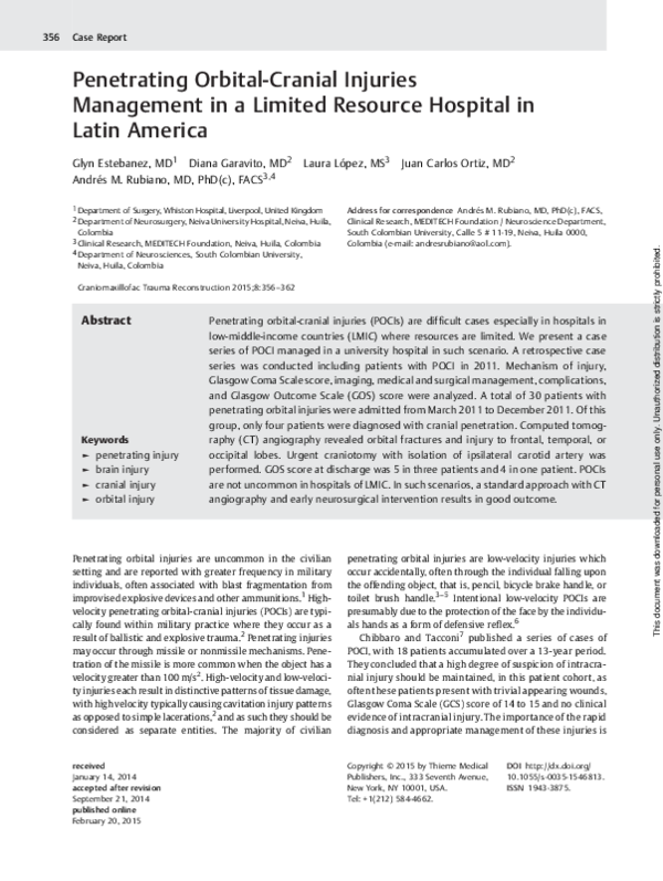 (PDF) Penetrating Orbital-Cranial Injuries Management in a Limited ...