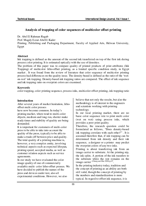 (PDF) Analysis of trapping of color sequences of multicolor offset printing