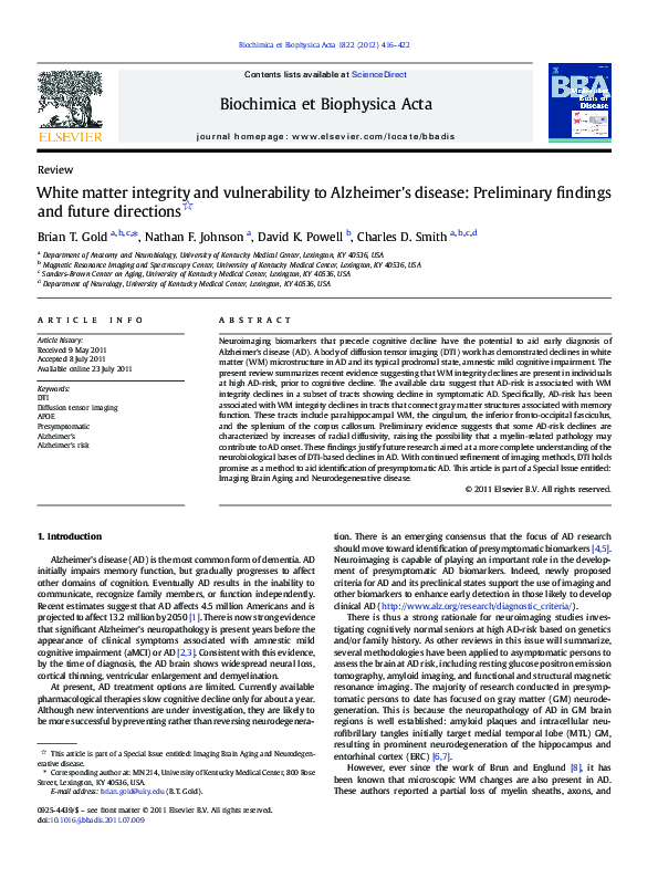 (PDF) White matter integrity and vulnerability to Alzheimer's disease ...