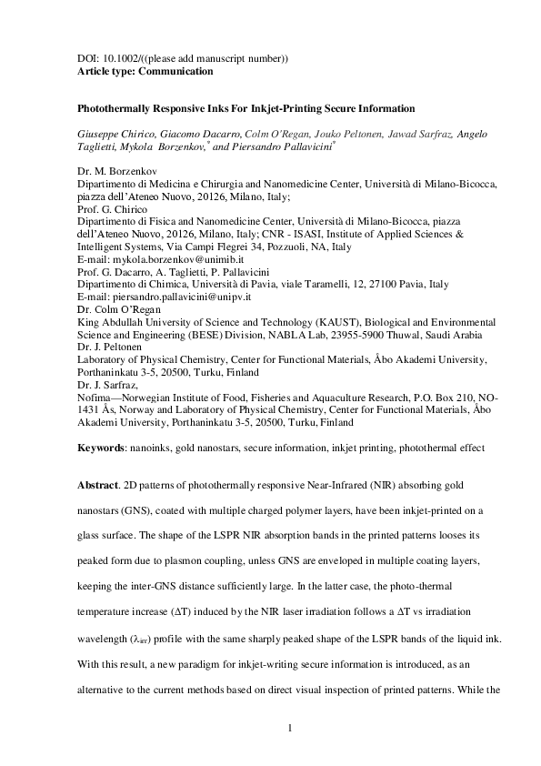(PDF) Photothermally Responsive Inks for Inkjet-Printing Secure Information