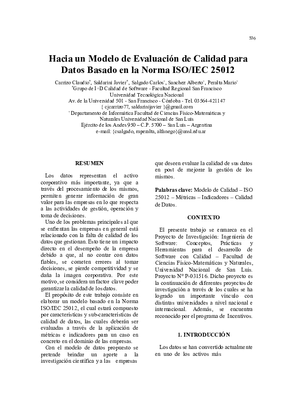 (PDF) Hacia un modelo de evaluación de calidad para datos basado en la ...