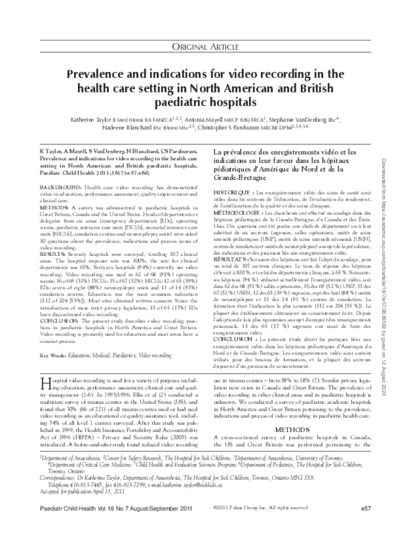 (PDF) Prevalence and indications for video recording in the health care ...