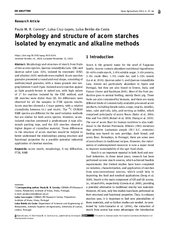 (PDF) Morphology and structure of acorn starches isolated by enzymatic ...