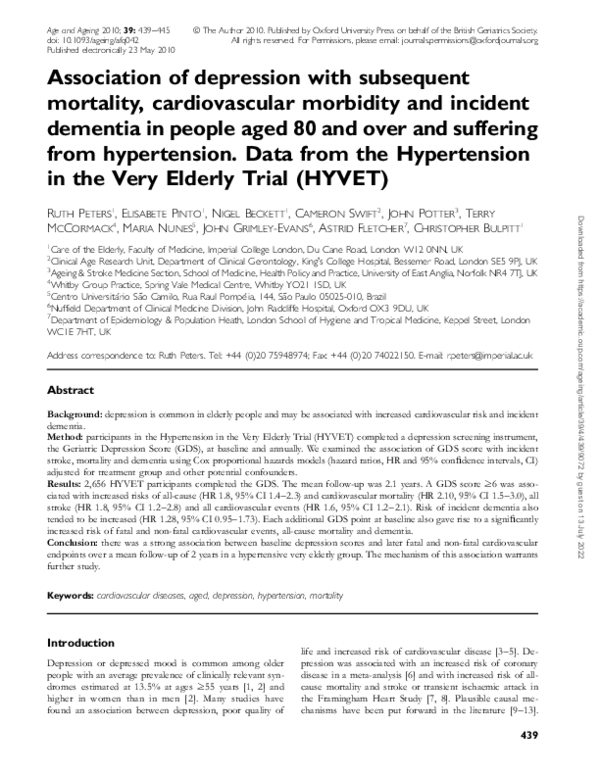 (PDF) Association of depression with subsequent mortality ...