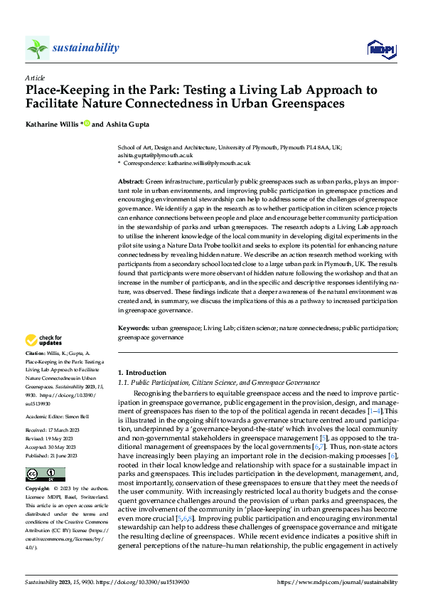 (PDF) Place-Keeping in the Park: Testing a Living Lab Approach to ...