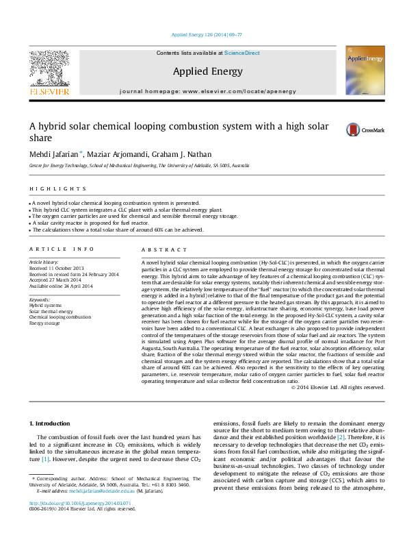 (PDF) A hybrid solar chemical looping combustion system with a high ...