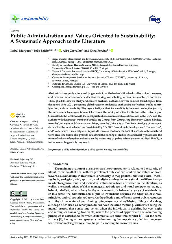 (PDF) Public Administration and Values Oriented to Sustainability: A ...