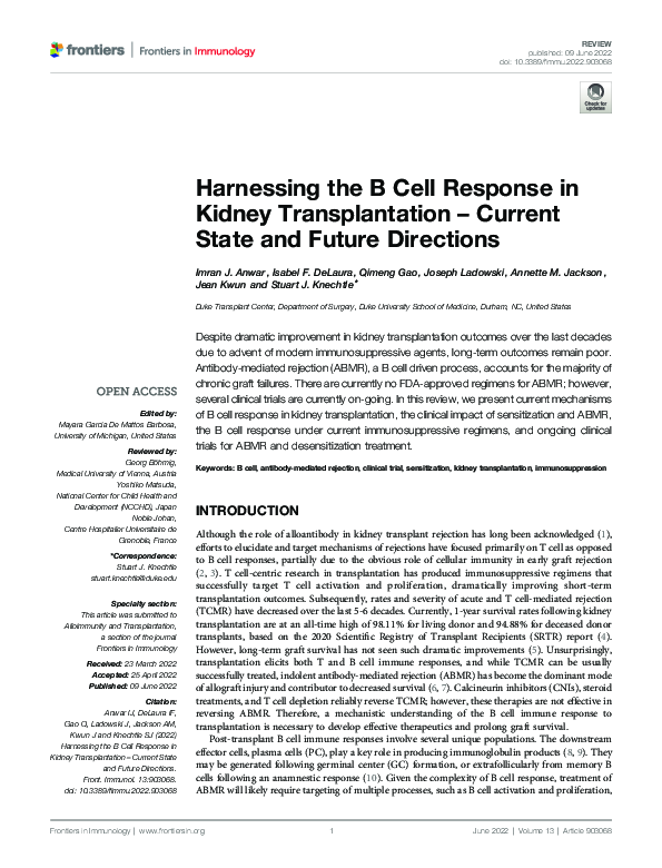 (PDF) Harnessing the B Cell Response in Kidney Transplantation ...