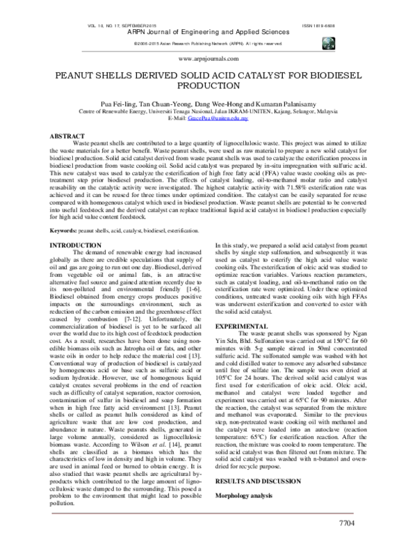 (PDF) Peanut Shells Derived Solid Acid Catalyst for Biodiesel