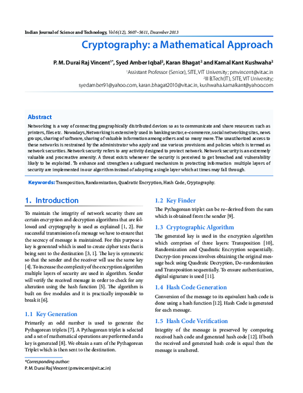 (PDF) Cryptography: a Mathematical Approach