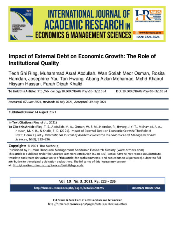 (PDF) Impact of External Debt on Economic Growth: The Role of ...