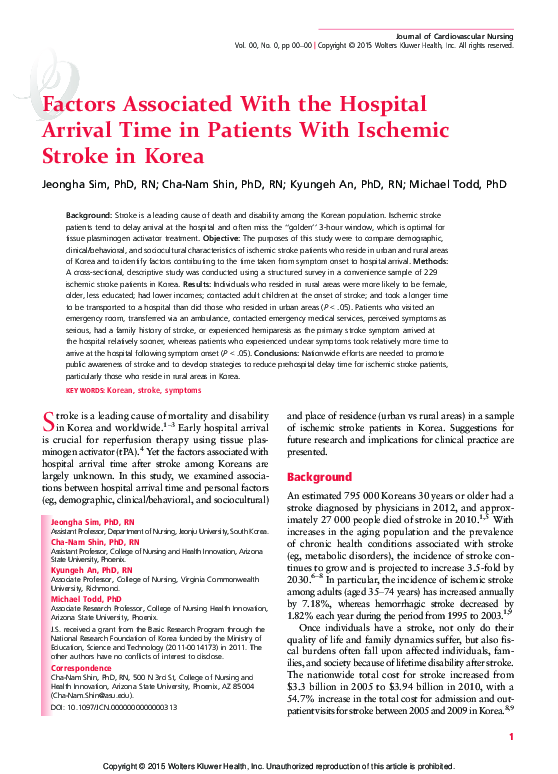 (PDF) Factors Associated with Hospital Arrival Time for Stroke Patients