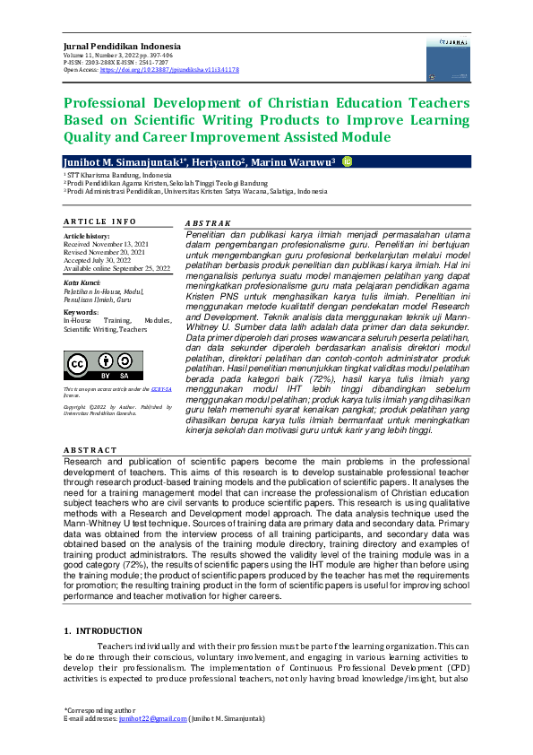 (PDF) Professional Development of Christian Education Teachers Based on ...