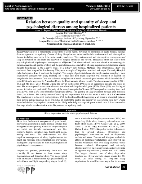 (PDF) Relation between Quality and Quantity of Sleep and Psychological ...