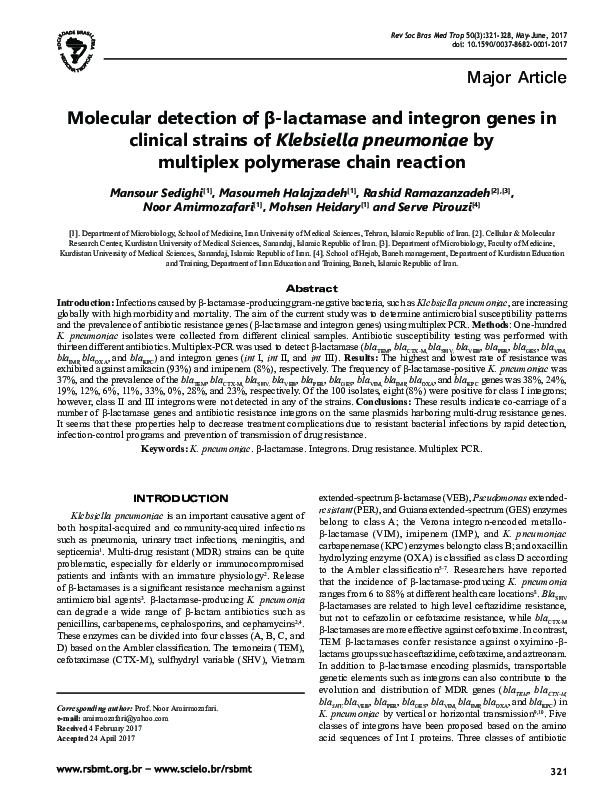 (PDF) Molecular detection of β-lactamase and integron genes in clinical ...