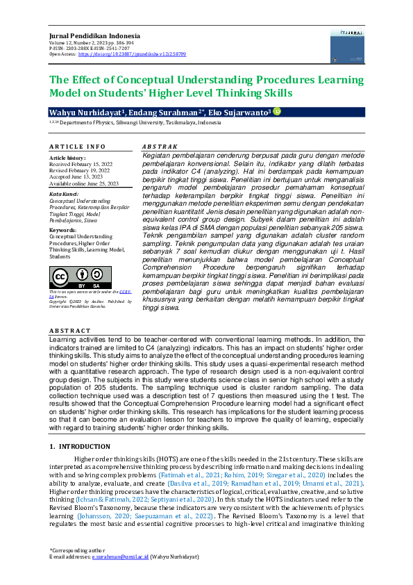 (PDF) The Effect of Conceptual Understanding Procedures Learning Model ...