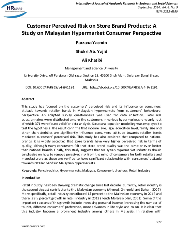 (PDF) Customer Perceived Risk on Store Brand Products: A Study on ...