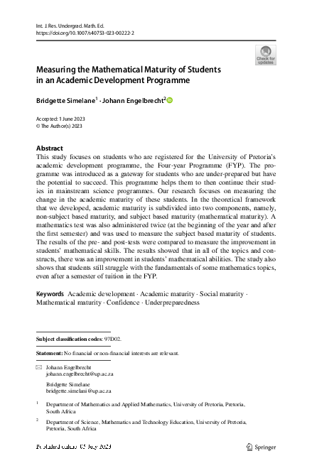(PDF) Measuring the Mathematical Maturity of Students in an Academic ...