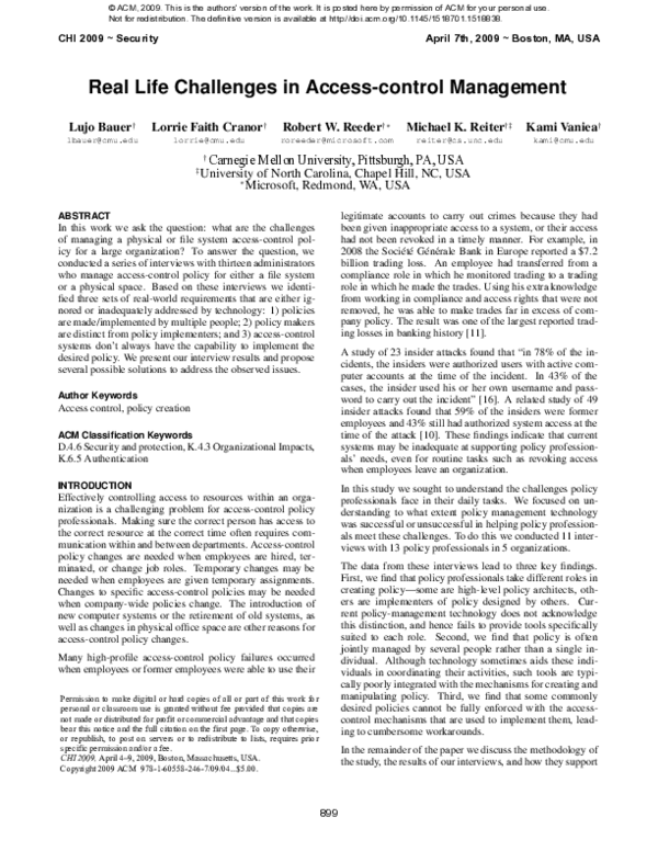 (PDF) Real life challenges in access-control management