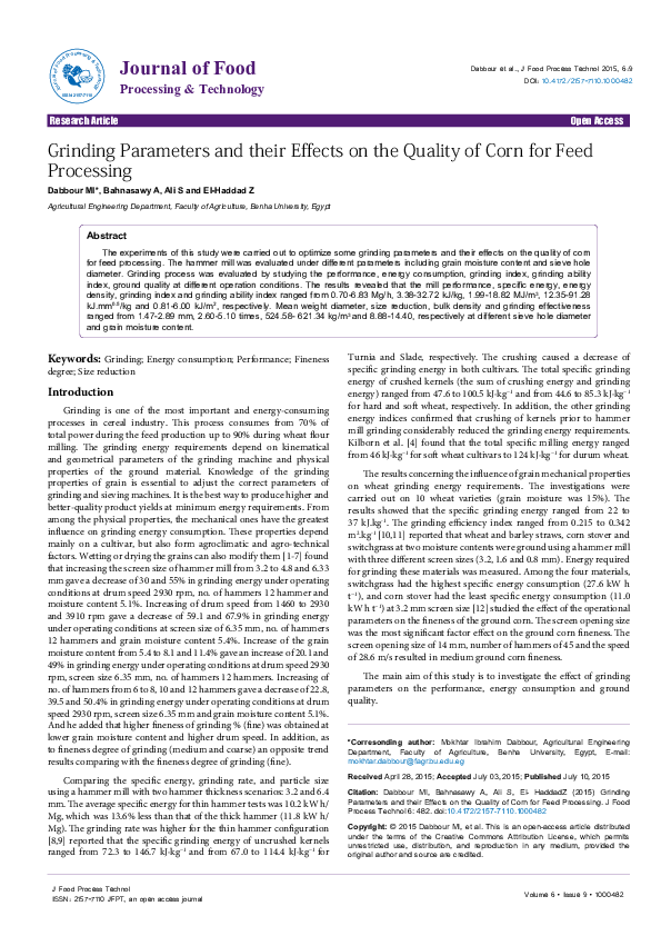 (PDF) Grinding Parameters and their Effects on the Quality of Corn for ...