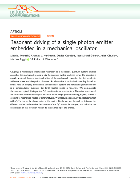 (PDF) Resonant driving of a single photon emitter embedded in a ...