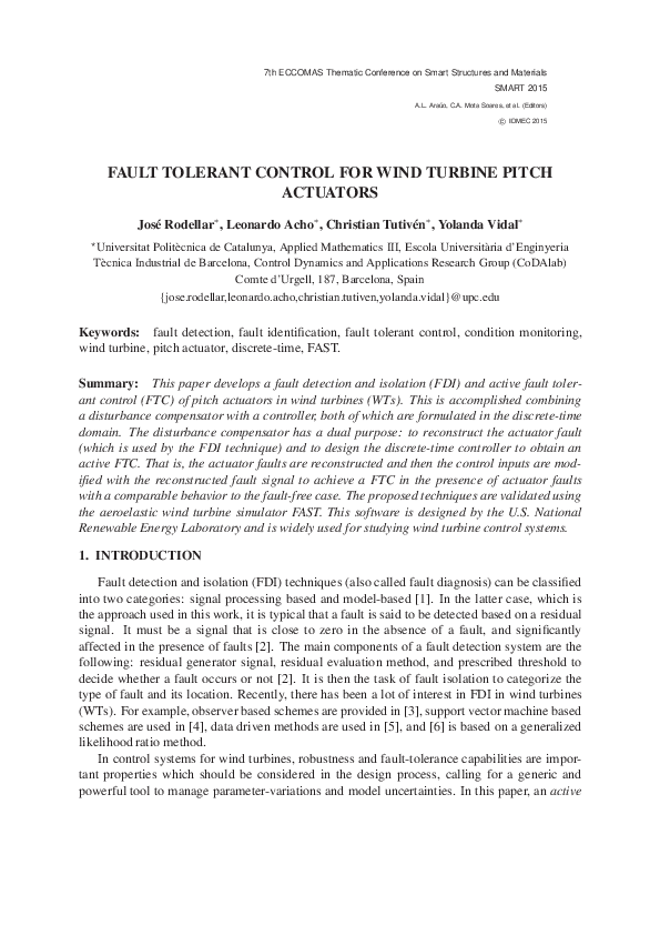 (PDF) Fault Tolerant Control for Wind Turbine Pitch Actuators