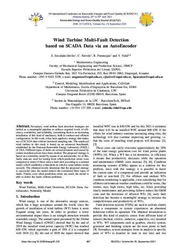 (PDF) Wind Turbine Multi-Fault Detection based on SCADA Data via an ...