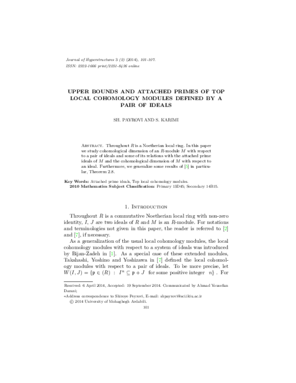 (PDF) Upper Bounds and Attached Primes of Top Local Cohomology Modules ...
