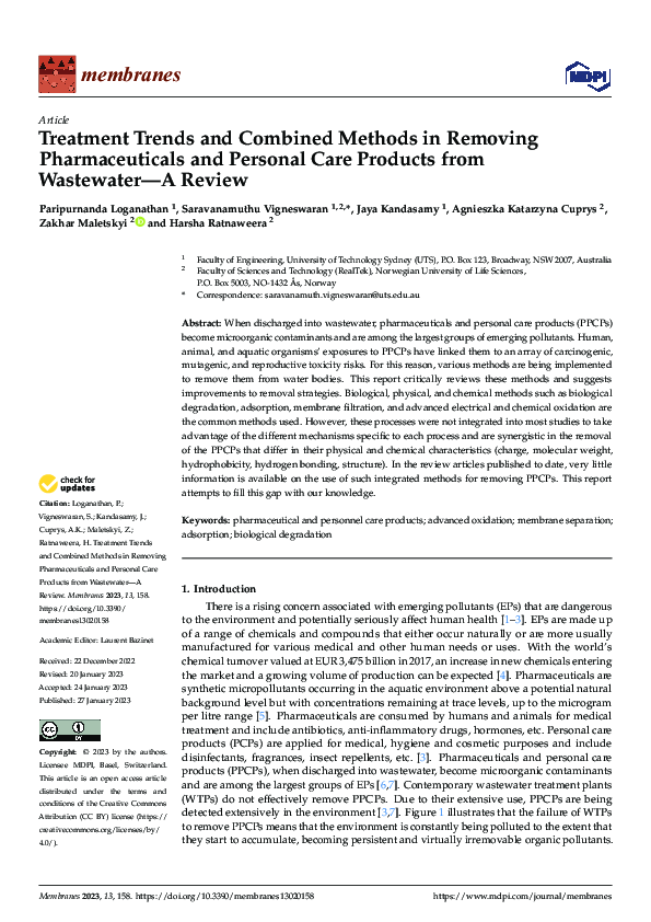 (PDF) Treatment Trends and Combined Methods in Removing Pharmaceuticals ...
