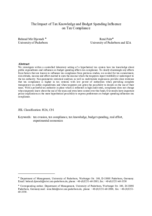 (PDF) The Impact of Tax Knowledge and Budget Spending Influence on Tax ...