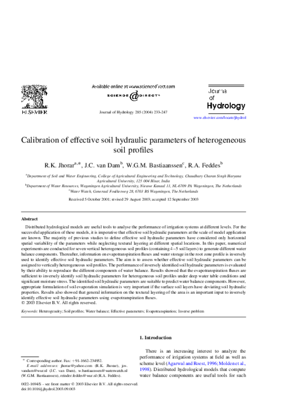 (PDF) Calibration of effective soil hydraulic parameters of ...