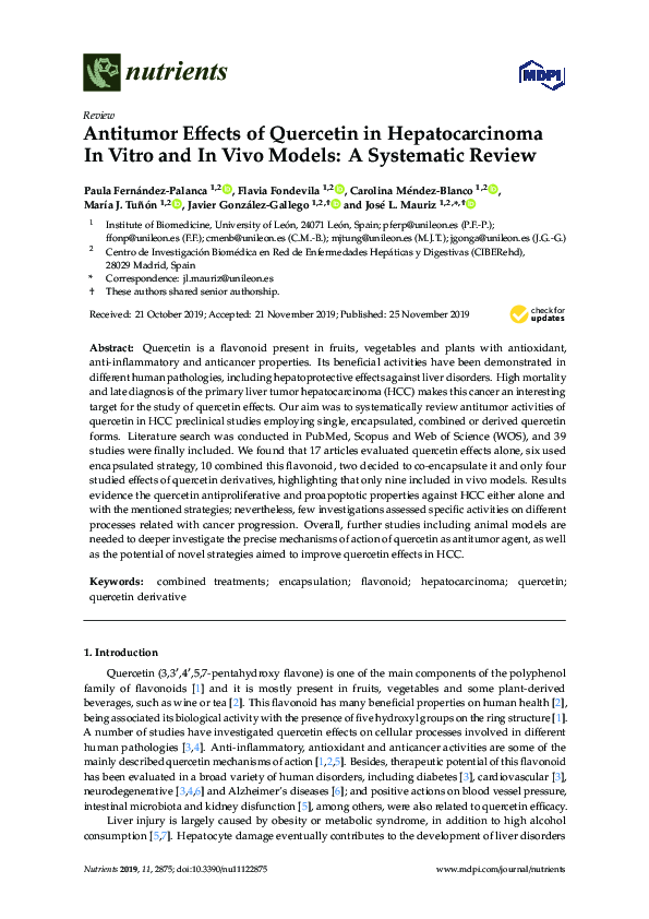 (PDF) Antitumor Effects of Quercetin in Hepatocarcinoma In Vitro and In ...